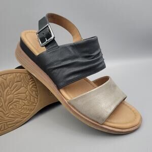 Eurosoft Womens Mckennan Wedge Comfort Sandals Black Gold Slingback Size 9.5 M